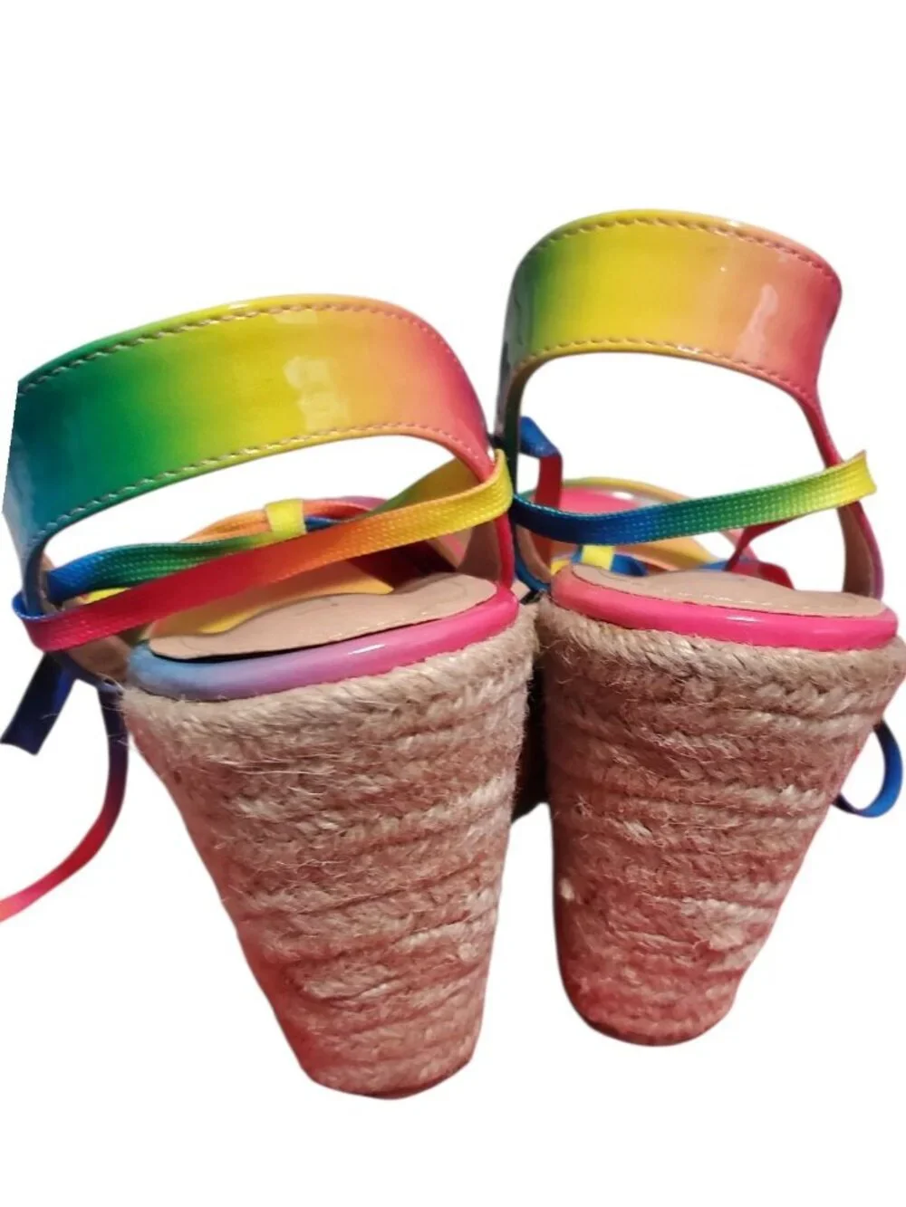 Liliana Emilia 3 Rainbow Espadrille Wedge Sandals With Tie-Up Straps Multicolor